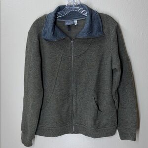 ibex Olive Green Men's Full-Zip Sweater with Charcoal Collar